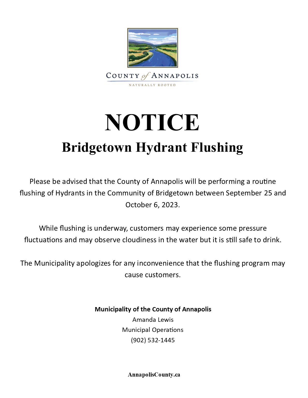 Bridgetown Hydrant Flusing Oct 2023