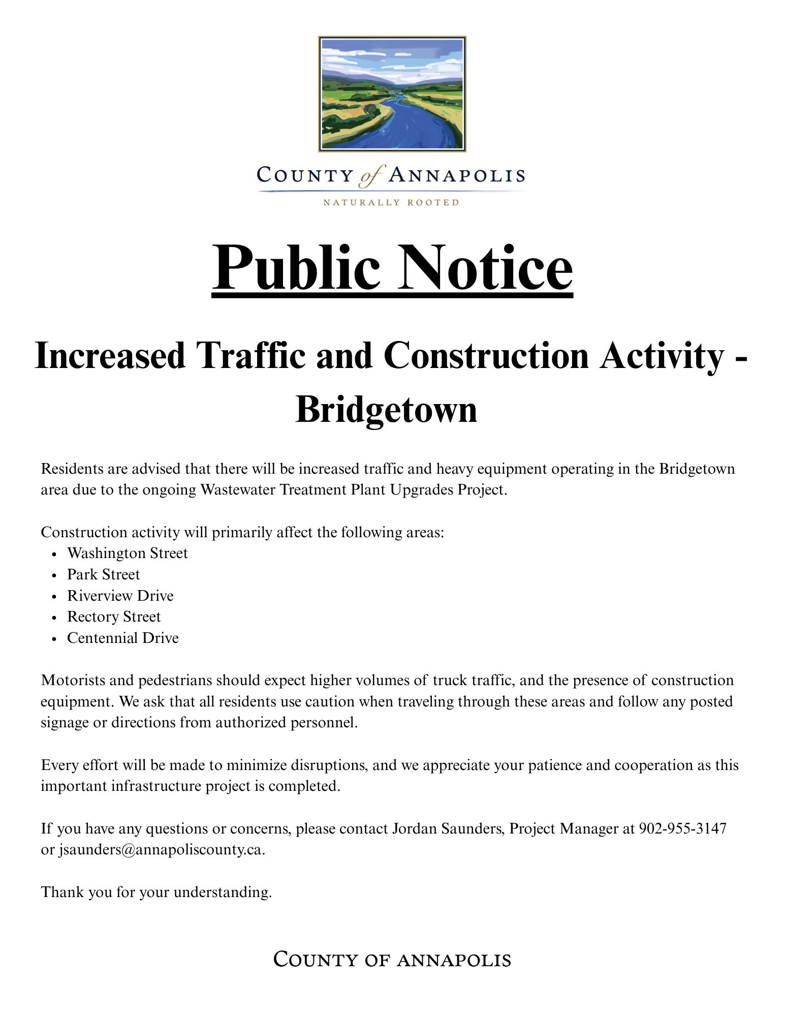 PW Notice Increased Traffic