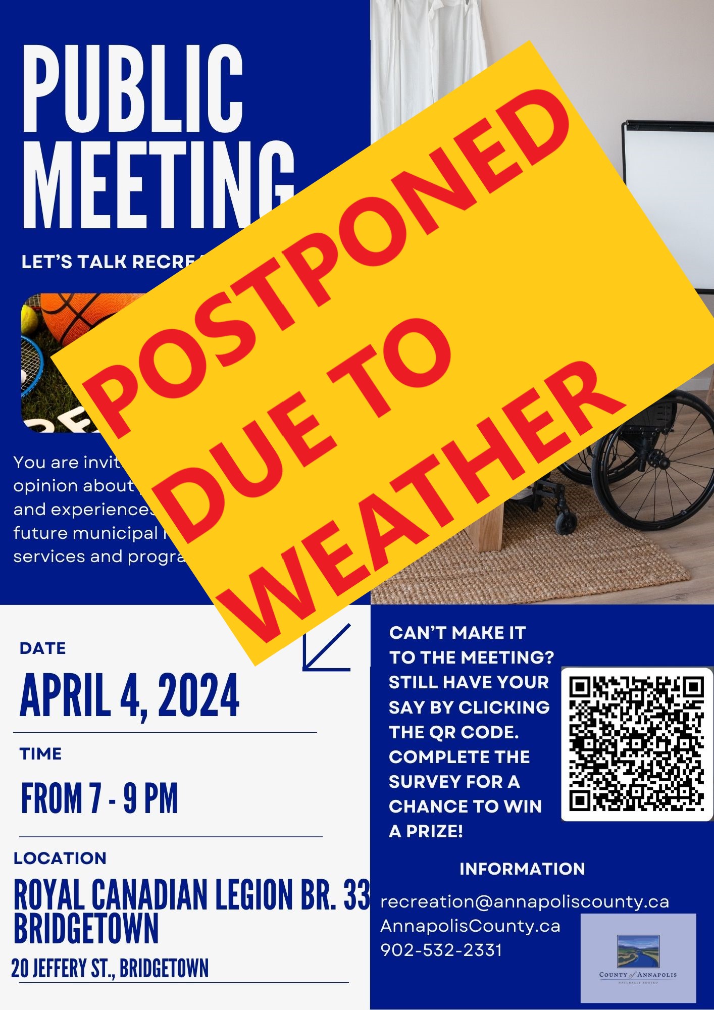 Postponed Bridgetown Legion Recreation Public Meeting April 4