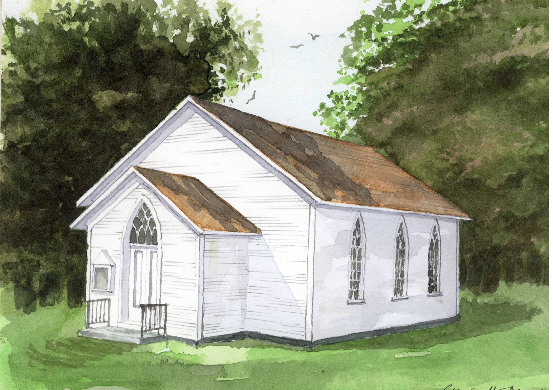 Church_Grove_Cemetery_Church_Watercolour