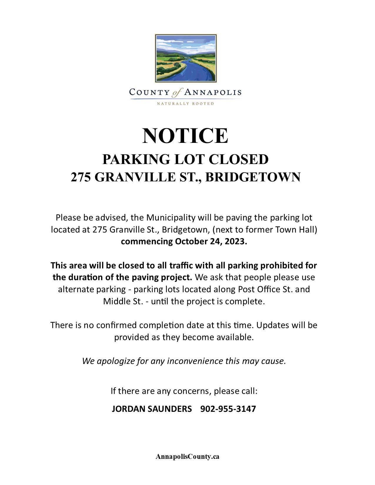 Bridgetown Parking Lot Paving Project Noticejpg