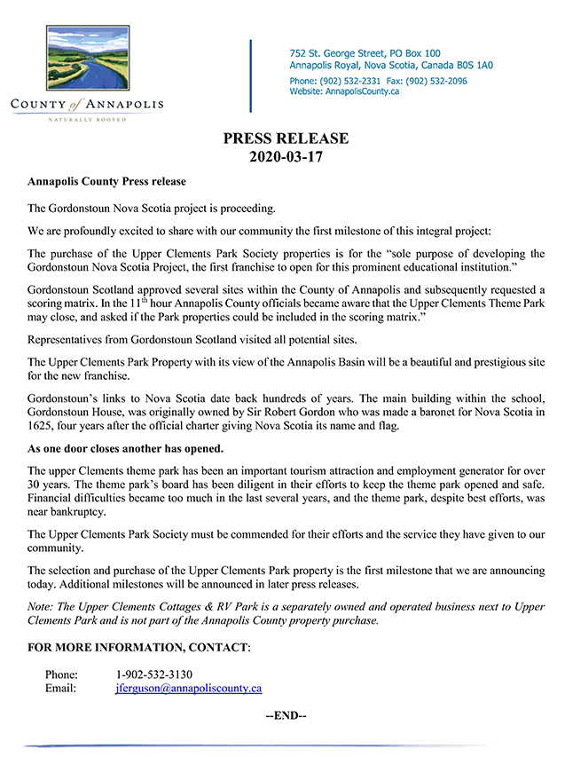 2020 03 17AnnapolisCounty GordonstounPressRelease