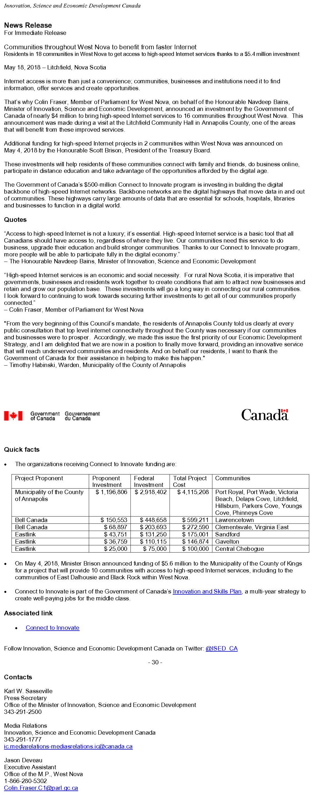 2018 05 18 ConnectToInnovate NewsRelease WestNova